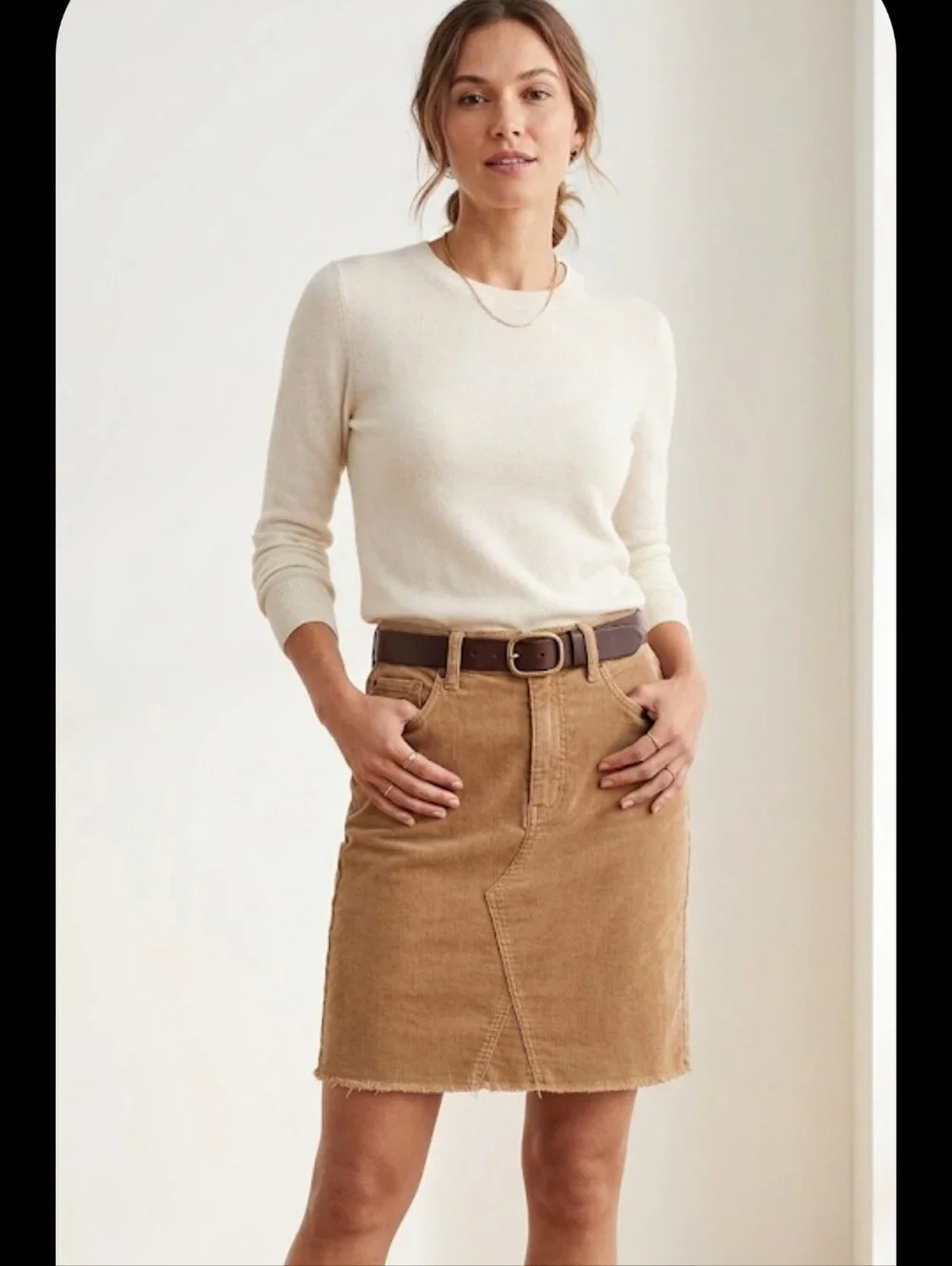GAP Tan Corduroy Raw Hem Pencil Skirt Size 6 Y2K